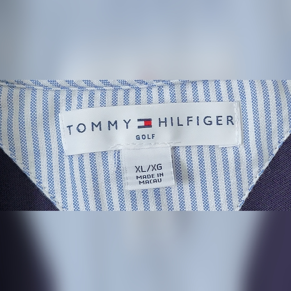 Y2K Tommy Hilfiger Polo Women's XL Navy Short Sleeve 1/4 Button Strechy Cotton - Picture 6 of 13